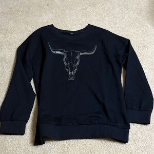 Black Sweatshirt with Bull Skull Design